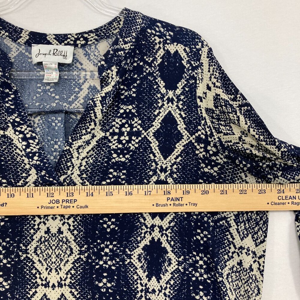 Joseph Ribkoff size 10 Blue Tan‎ Abstract Animal Print Stretch 3/4 Sleeve Blouse - Picture 8 of 9
